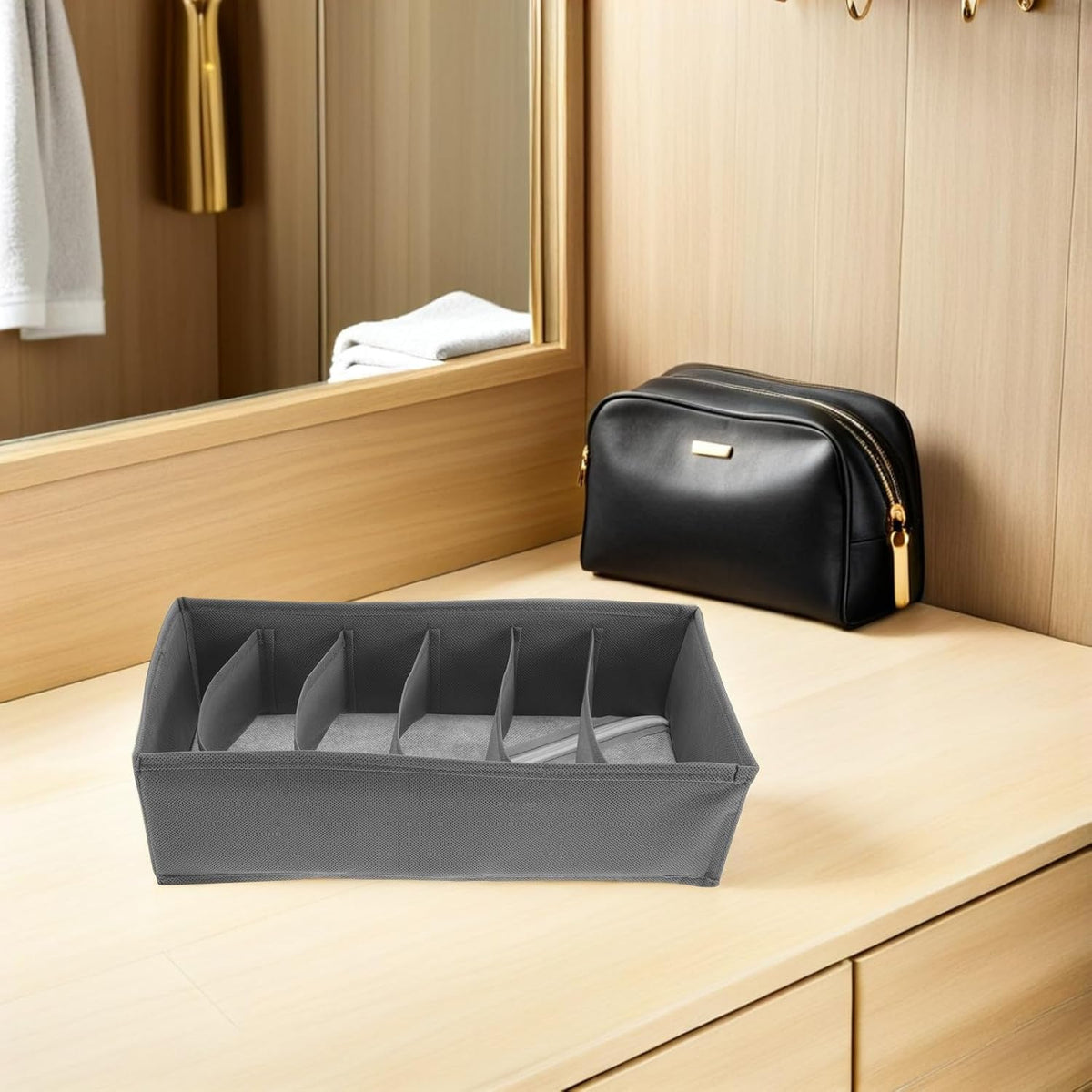 3pcs Foldable Fabric Underwear Drawer Organizer Boxes with 6 Compartments Each, Collapsible Clothing Storage Bins for Socks, Belts, and Ties, for Bedroom and Closet Organization