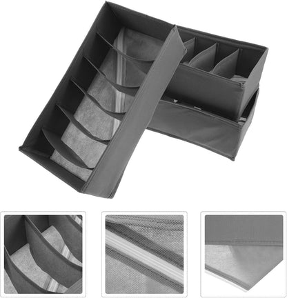 3pcs Foldable Fabric Underwear Drawer Organizer Boxes with 6 Compartments Each, Collapsible Clothing Storage Bins for Socks, Belts, and Ties, for Bedroom and Closet Organization