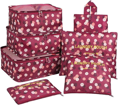 7 Set Packing Cubes with Shoe Bag - Travel Carry On Luggage Organizer