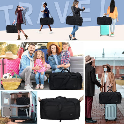 65L Duffle Bag with Shoes Compartment, Foldable Travel Duffel Bags for Men Women, Large Packable Travel Bag Water Repellent & Tear Resistant (Black)