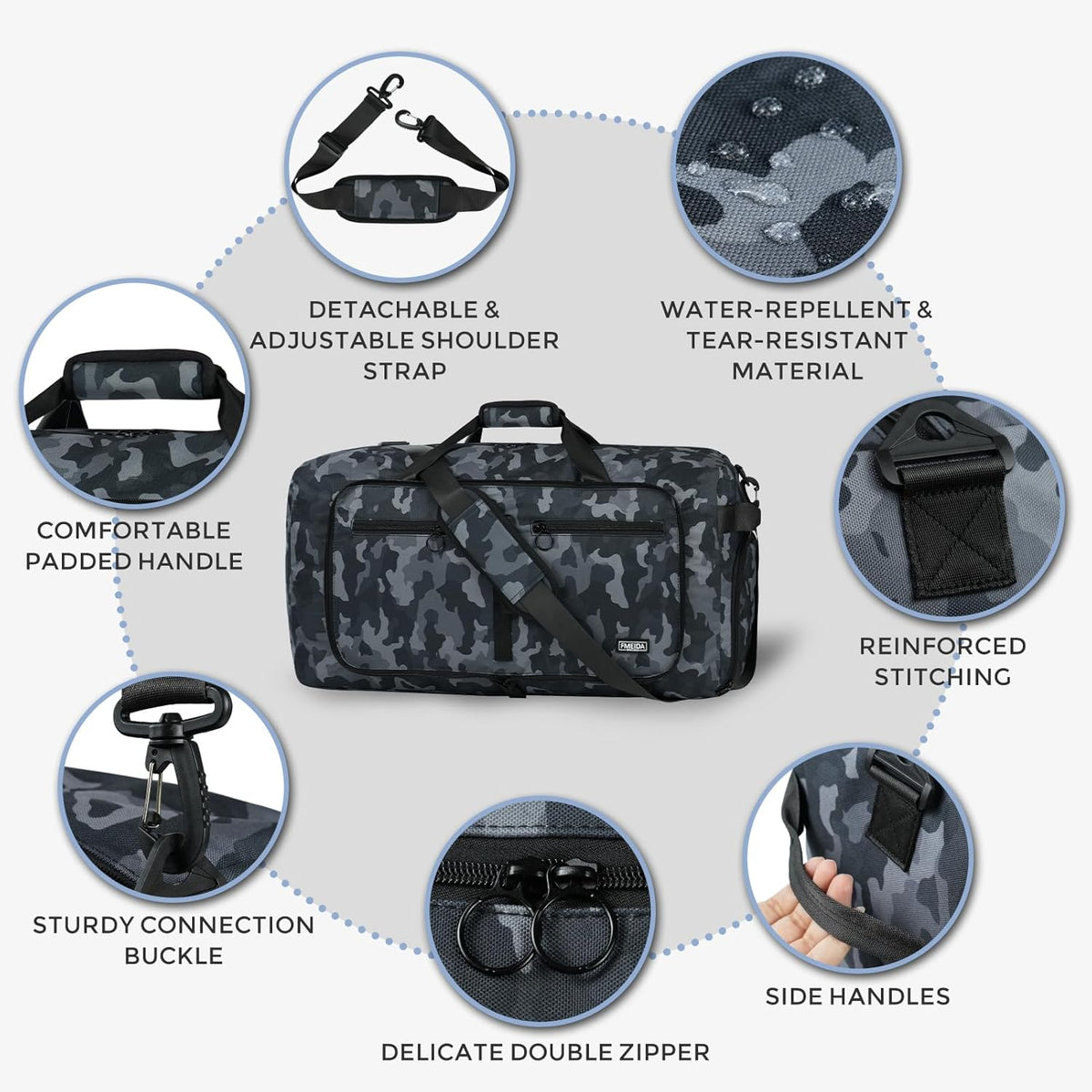 65L Duffle Bag with Shoes Compartment, Foldable Travel Duffel Bags for Men Women, Large Packable Travel Bag Water Repellent & Tear Resistant (Black)
