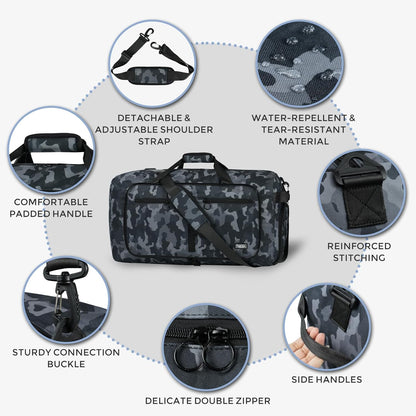65L Duffle Bag with Shoes Compartment, Foldable Travel Duffel Bags for Men Women, Large Packable Travel Bag Water Repellent & Tear Resistant (Black)