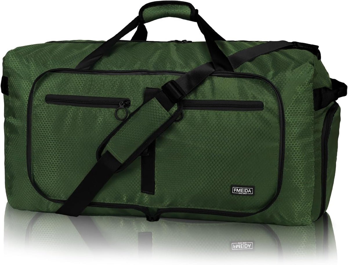 65L Duffle Bag with Shoes Compartment, Foldable Travel Duffel Bags for Men Women, Large Packable Travel Bag Water Repellent & Tear Resistant (Black)