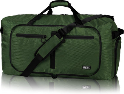 65L Duffle Bag with Shoes Compartment, Foldable Travel Duffel Bags for Men Women, Large Packable Travel Bag Water Repellent & Tear Resistant (Black)