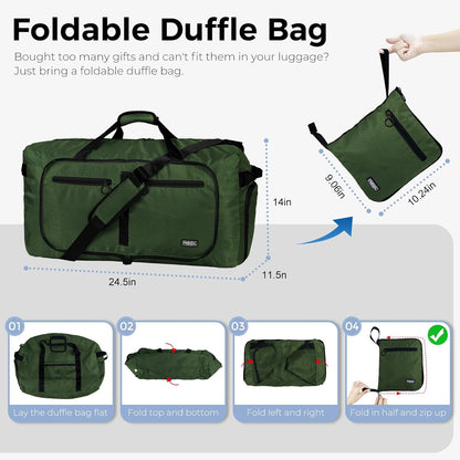 65L Duffle Bag with Shoes Compartment, Foldable Travel Duffel Bags for Men Women, Large Packable Travel Bag Water Repellent & Tear Resistant (Black)