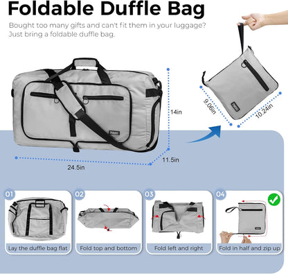 65L Duffle Bag with Shoes Compartment, Foldable Travel Duffel Bags for Men Women, Large Packable Travel Bag Water Repellent & Tear Resistant (Black)