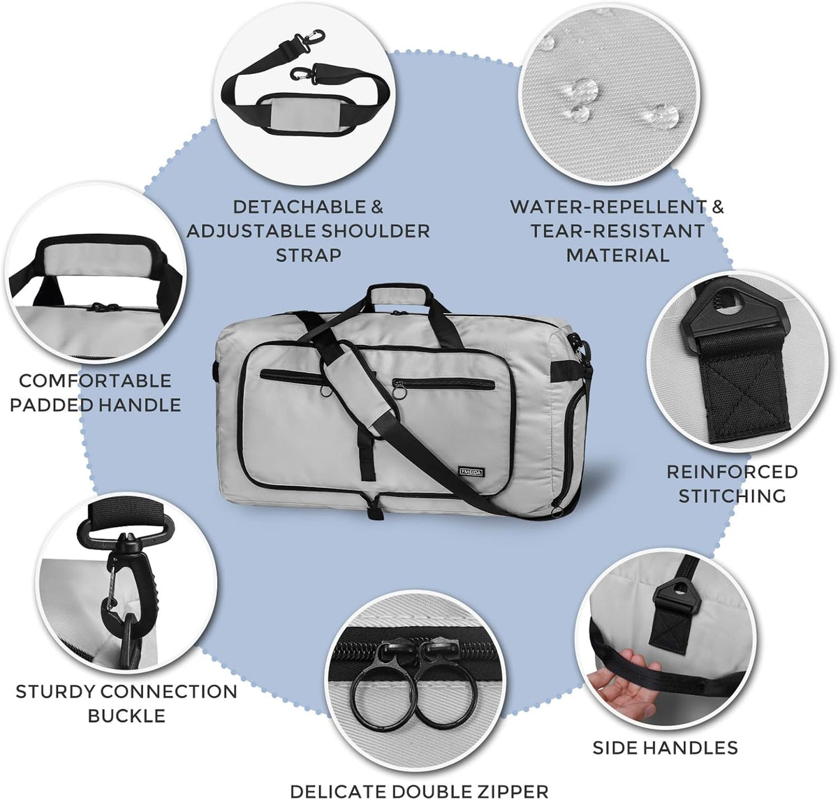 65L Duffle Bag with Shoes Compartment, Foldable Travel Duffel Bags for Men Women, Large Packable Travel Bag Water Repellent & Tear Resistant (Black)