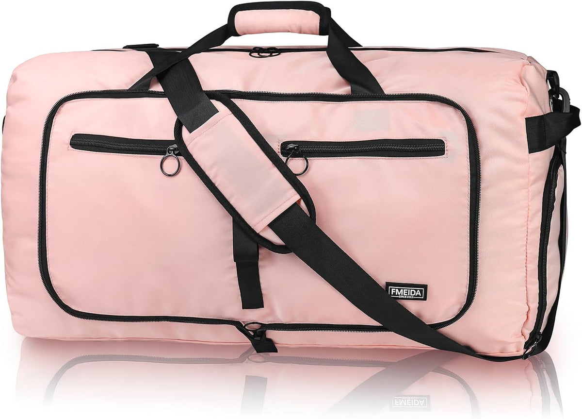 65L Duffle Bag with Shoes Compartment, Foldable Travel Duffel Bags for Men Women, Large Packable Travel Bag Water Repellent & Tear Resistant (Black)