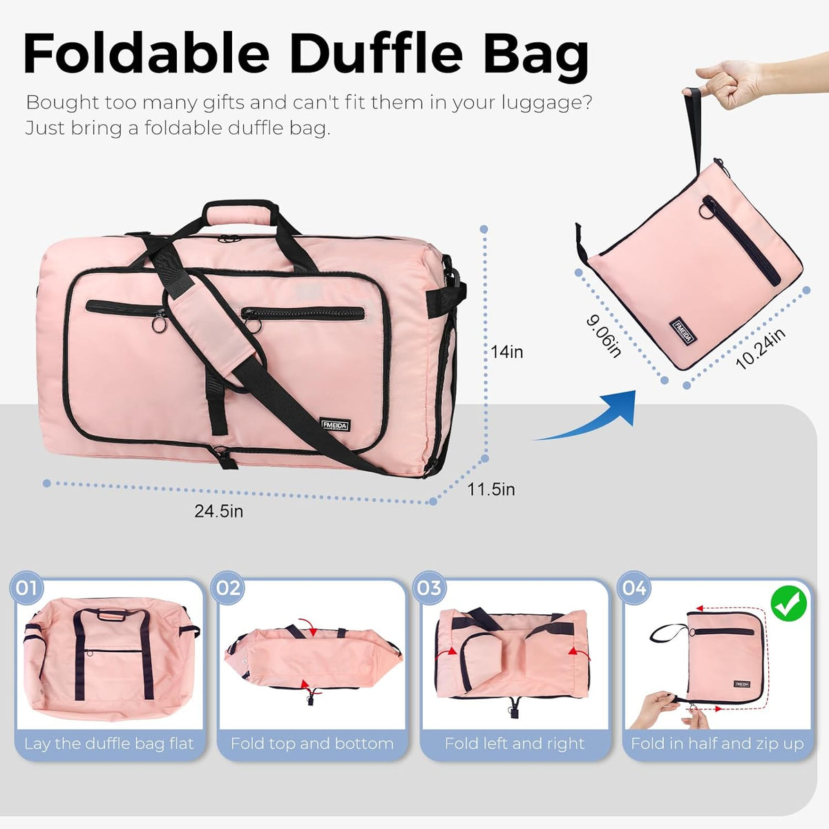 65L Duffle Bag with Shoes Compartment, Foldable Travel Duffel Bags for Men Women, Large Packable Travel Bag Water Repellent & Tear Resistant (Black)