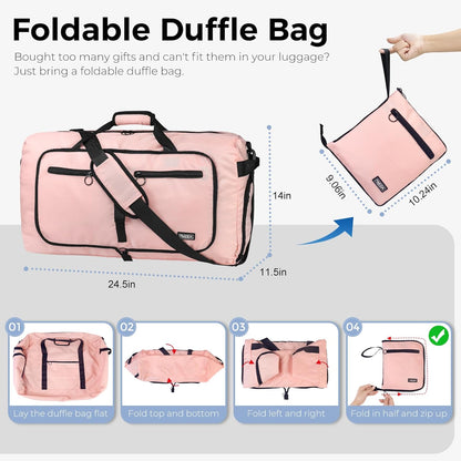 65L Duffle Bag with Shoes Compartment, Foldable Travel Duffel Bags for Men Women, Large Packable Travel Bag Water Repellent & Tear Resistant (Black)