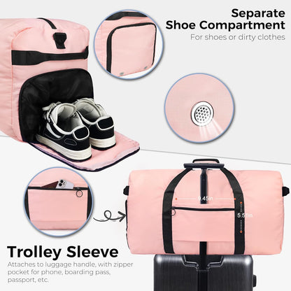 65L Duffle Bag with Shoes Compartment, Foldable Travel Duffel Bags for Men Women, Large Packable Travel Bag Water Repellent & Tear Resistant (Black)
