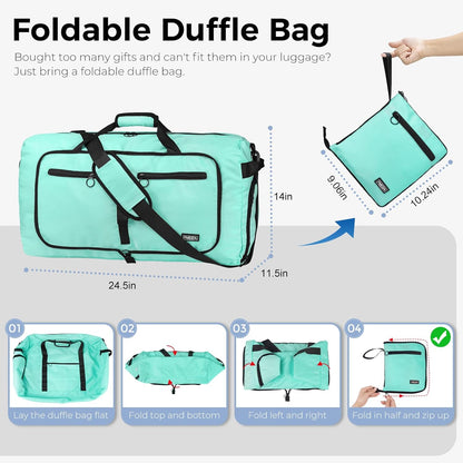 65L Duffle Bag with Shoes Compartment, Foldable Travel Duffel Bags for Men Women, Large Packable Travel Bag Water Repellent & Tear Resistant (Black)