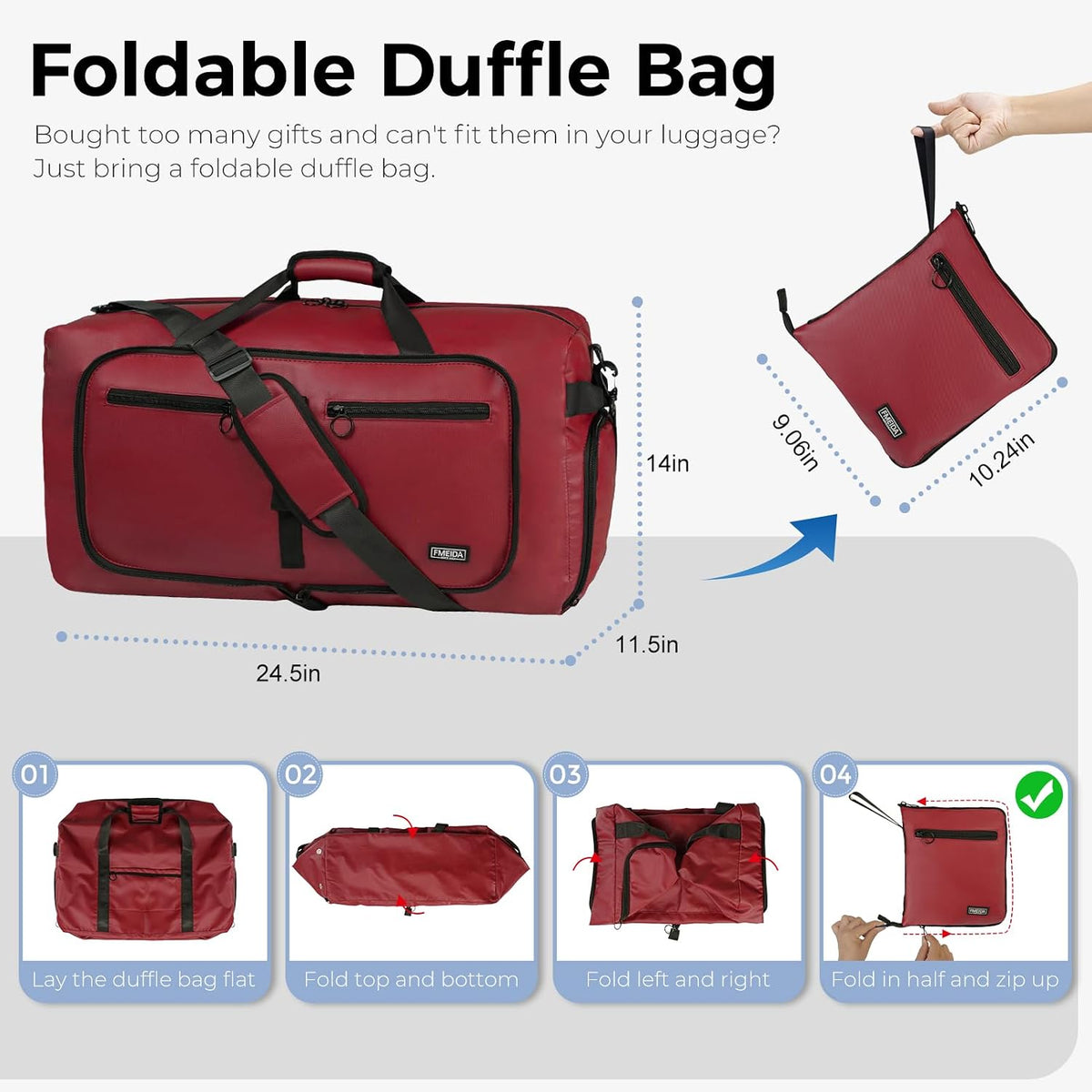 65L Duffle Bag with Shoes Compartment, Foldable Travel Duffel Bags for Men Women, Large Packable Travel Bag Water Repellent & Tear Resistant (Black)