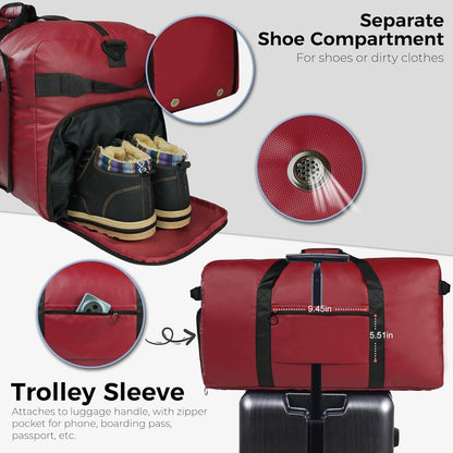 65L Duffle Bag with Shoes Compartment, Foldable Travel Duffel Bags for Men Women, Large Packable Travel Bag Water Repellent & Tear Resistant (Black)