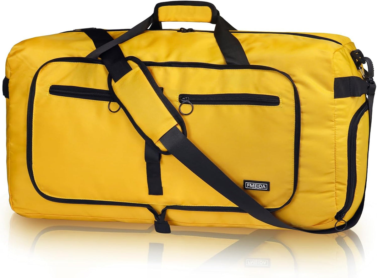 65L Duffle Bag with Shoes Compartment, Foldable Travel Duffel Bags for Men Women, Large Packable Travel Bag Water Repellent & Tear Resistant (Black)