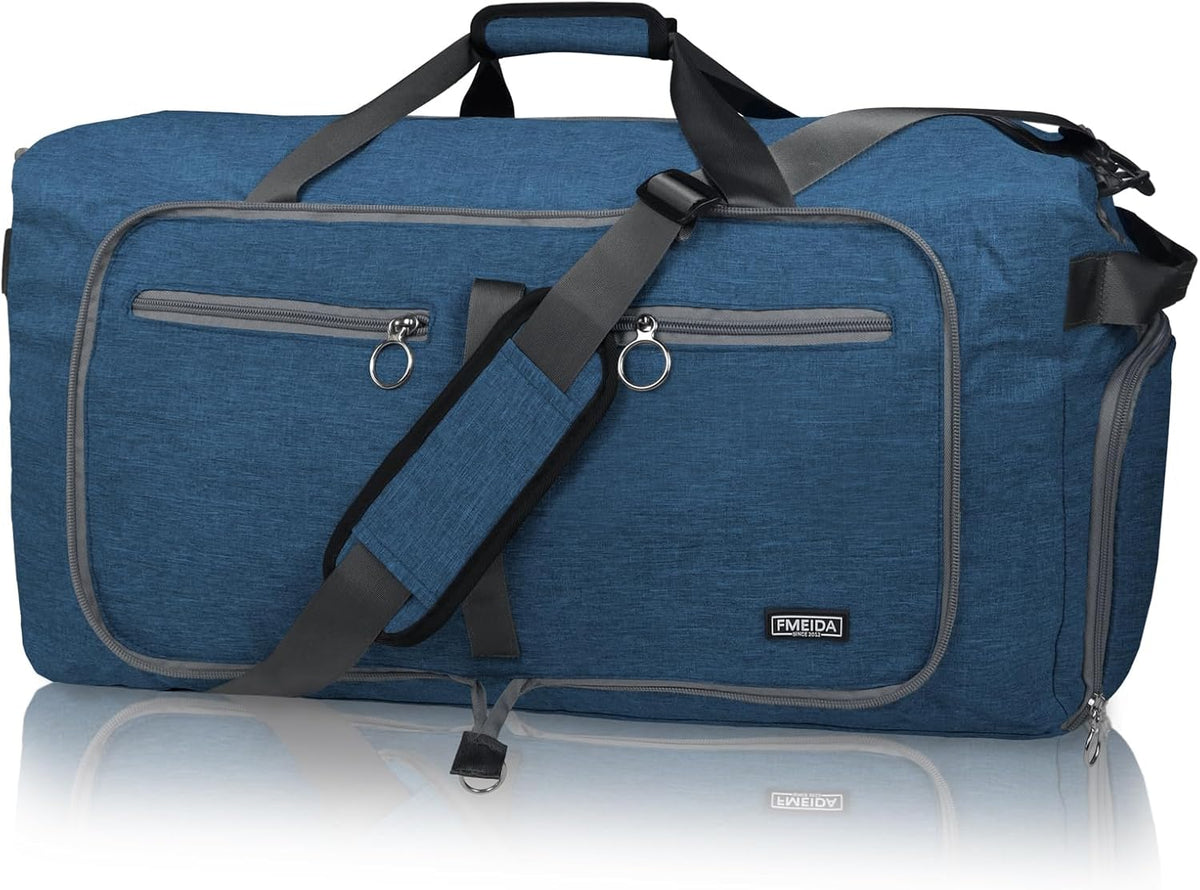 65L Duffle Bag with Shoes Compartment, Foldable Travel Duffel Bags for Men Women, Large Packable Travel Bag Water Repellent & Tear Resistant (Black)