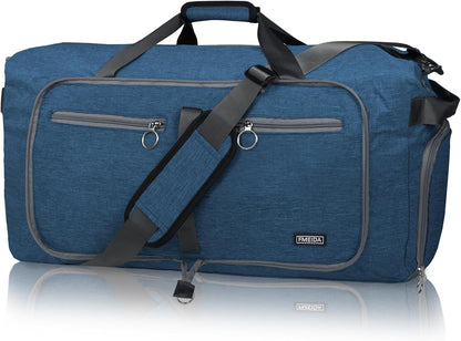 65L Duffle Bag with Shoes Compartment, Foldable Travel Duffel Bags for Men Women, Large Packable Travel Bag Water Repellent & Tear Resistant (Black)