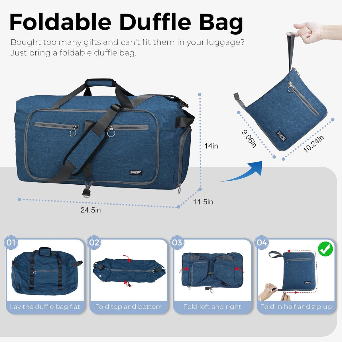 65L Duffle Bag with Shoes Compartment, Foldable Travel Duffel Bags for Men Women, Large Packable Travel Bag Water Repellent & Tear Resistant (Black)