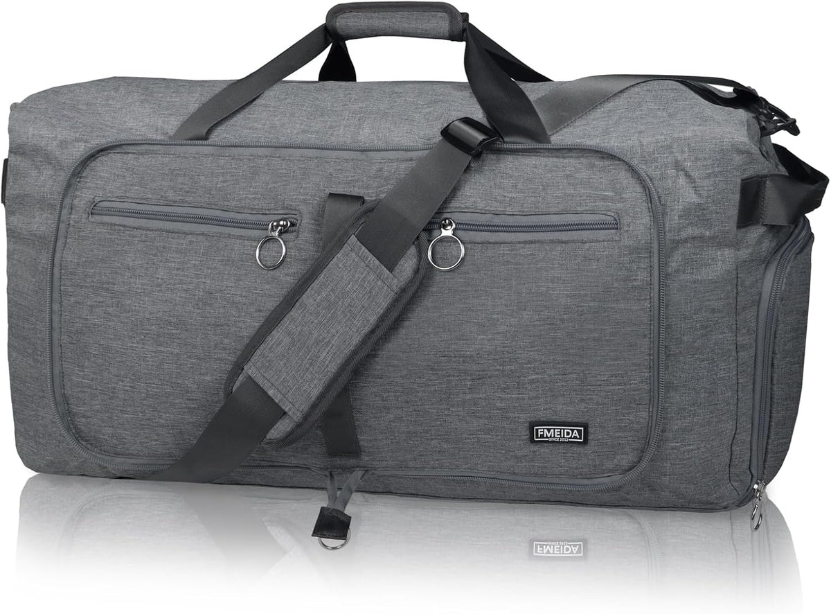 65L Duffle Bag with Shoes Compartment, Foldable Travel Duffel Bags for Men Women, Large Packable Travel Bag Water Repellent & Tear Resistant (Black)