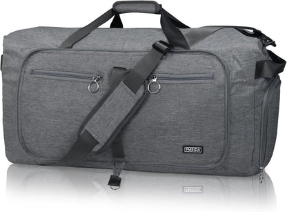 65L Duffle Bag with Shoes Compartment, Foldable Travel Duffel Bags for Men Women, Large Packable Travel Bag Water Repellent & Tear Resistant (Black)