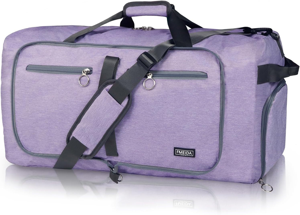 65L Duffle Bag with Shoes Compartment, Foldable Travel Duffel Bags for Men Women, Large Packable Travel Bag Water Repellent & Tear Resistant (Black)