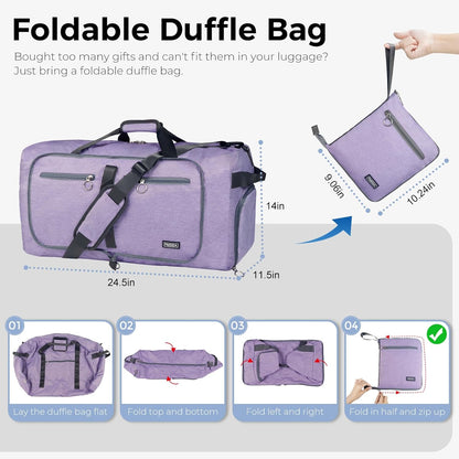 65L Duffle Bag with Shoes Compartment, Foldable Travel Duffel Bags for Men Women, Large Packable Travel Bag Water Repellent & Tear Resistant (Black)