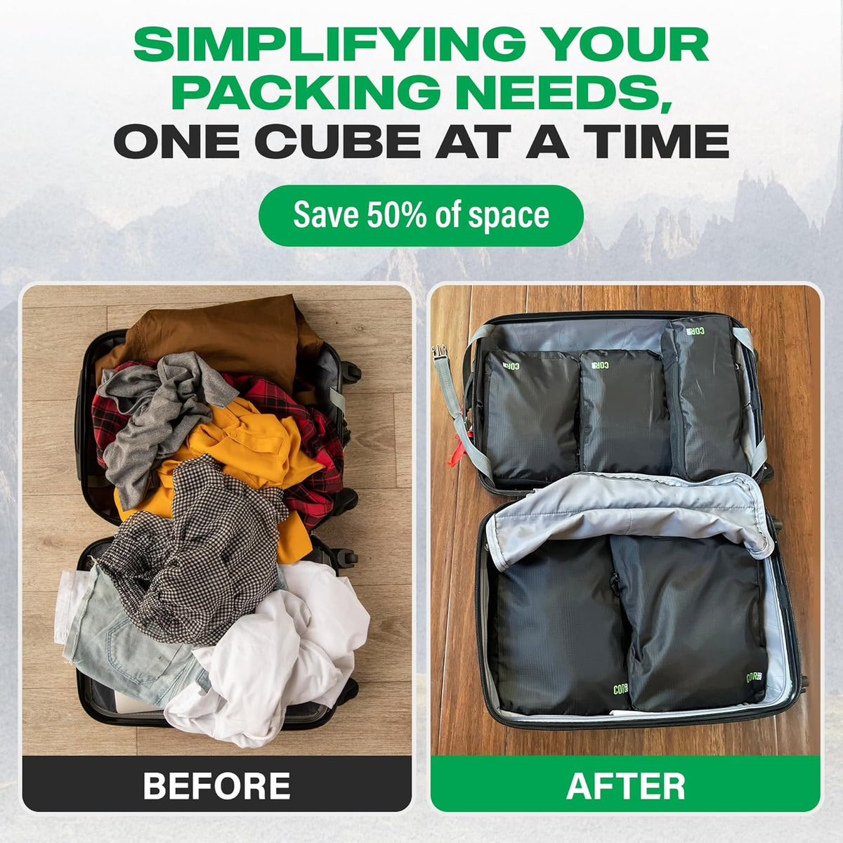 Compression Packing Cubes Travel Organizers plus Laundry or Shoe Bag with YKK Zippers (Black)