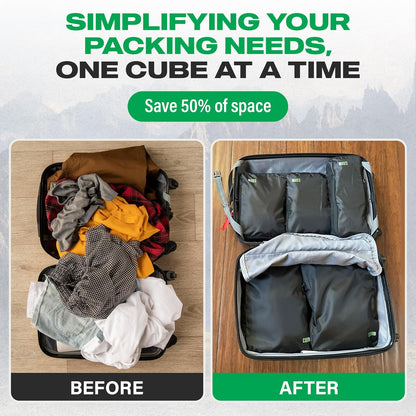Compression Packing Cubes Travel Organizers plus Laundry or Shoe Bag with YKK Zippers (Black)