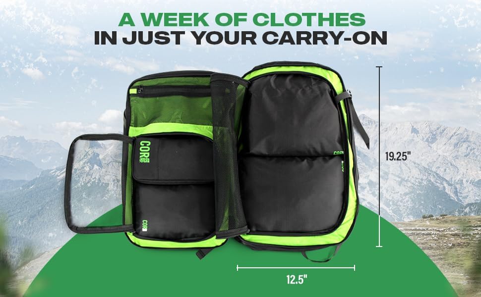 Compression Packing Cubes Travel Organizers plus Laundry or Shoe Bag with YKK Zippers (Black)
