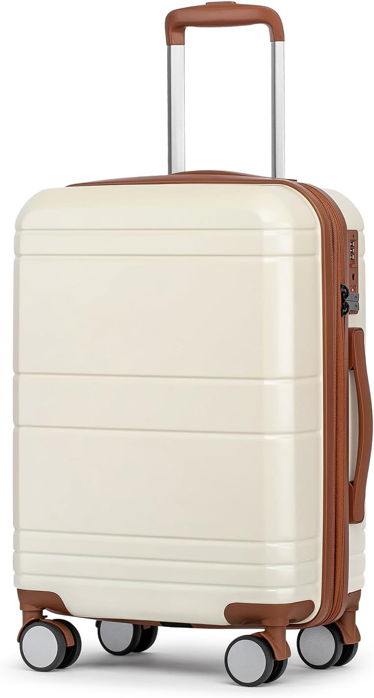 Carry On Luggage 22x14x9 Airline Approved,Hardshell Carry On Suitcase with Tsa Lock,Small Suitcases with Wheels,Travel Luggage for Men Women,Expandable Carry-On 20 Inch,Beige