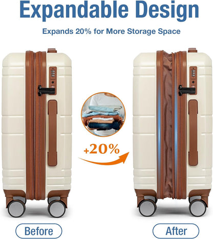 Carry On Luggage 22x14x9 Airline Approved,Hardshell Carry On Suitcase with Tsa Lock,Small Suitcases with Wheels,Travel Luggage for Men Women,Expandable Carry-On 20 Inch,Beige