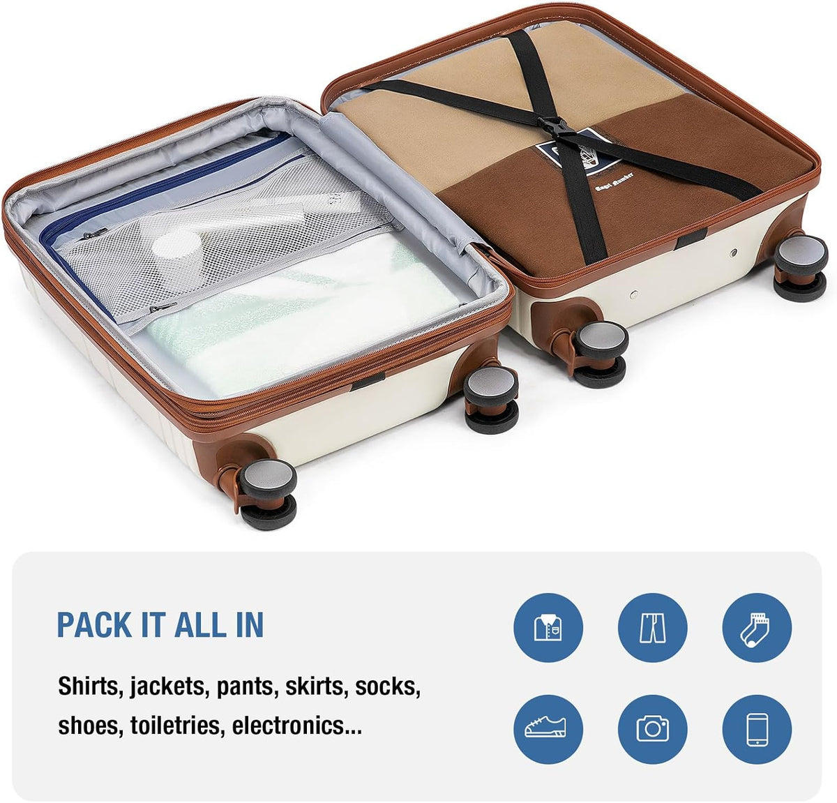 Carry On Luggage 22x14x9 Airline Approved,Hardshell Carry On Suitcase with Tsa Lock,Small Suitcases with Wheels,Travel Luggage for Men Women,Expandable Carry-On 20 Inch,Beige