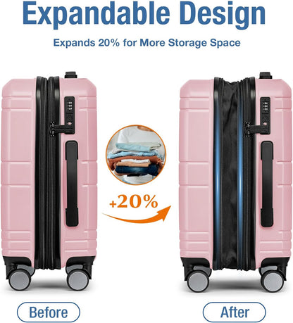 Carry On Luggage 22x14x9 Airline Approved,Hardshell Carry On Suitcase with Tsa Lock,Small Suitcases with Wheels,Travel Luggage for Men Women,Expandable Carry-On 20 Inch,Beige