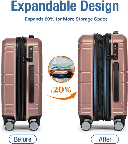 Carry On Luggage 22x14x9 Airline Approved,Hardshell Carry On Suitcase with Tsa Lock,Small Suitcases with Wheels,Travel Luggage for Men Women,Expandable Carry-On 20 Inch,Beige