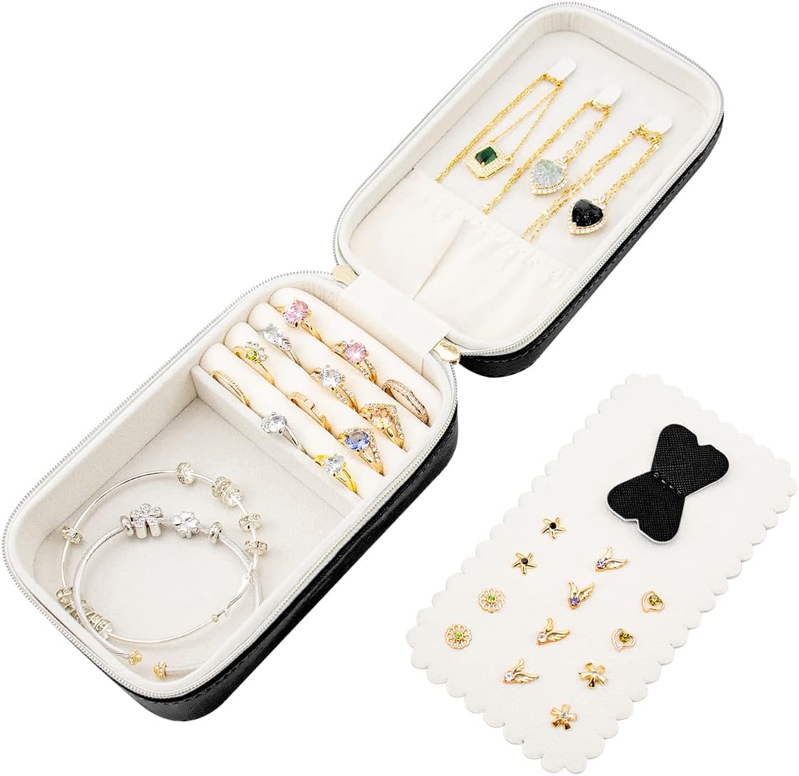 Small Travel Jewelry Organizers Box for Women with PU Leather Portable | Mini Jewelry Case with Compartments for Necklace Rings Earrings,Luxury Giftable Boxes Gifts