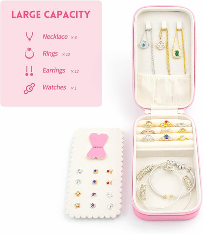 Small Travel Jewelry Organizers Box for Women with PU Leather Portable | Mini Jewelry Case with Compartments for Necklace Rings Earrings,Luxury Giftable Boxes Gifts