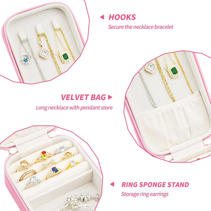 Small Travel Jewelry Organizers Box for Women with PU Leather Portable | Mini Jewelry Case with Compartments for Necklace Rings Earrings,Luxury Giftable Boxes Gifts