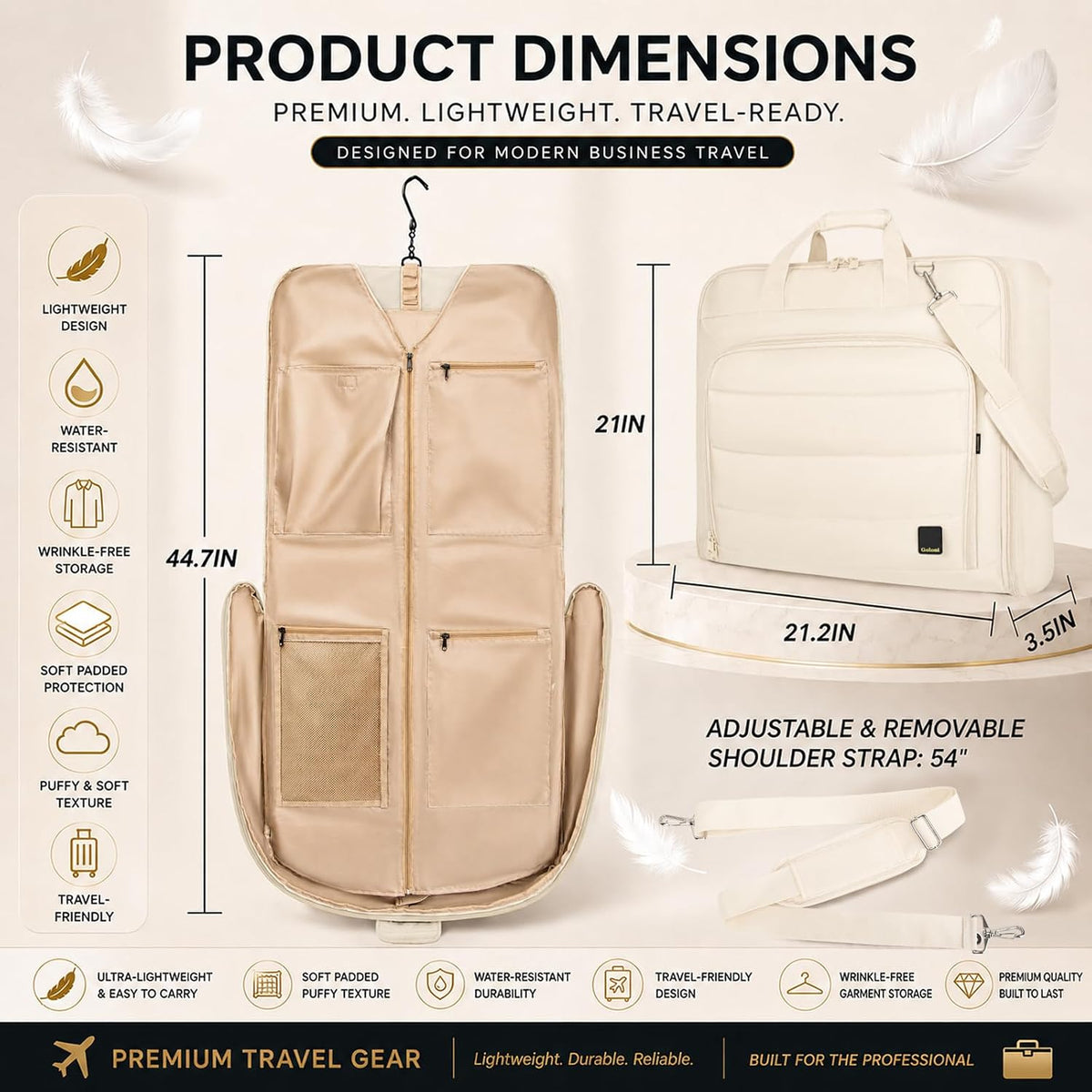 Travel Garment Bag for Women,Lightweight Puffy Carry on Garment Bag for Hanging Clothes,44.7'' Waterproof Travel Suit Bag with Shoulder Strap,2 in 1 Foldable Duffle Bag,Black