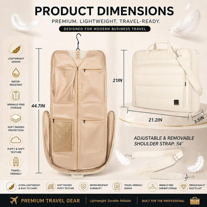 Travel Garment Bag for Women,Lightweight Puffy Carry on Garment Bag for Hanging Clothes,44.7'' Waterproof Travel Suit Bag with Shoulder Strap,2 in 1 Foldable Duffle Bag,Black