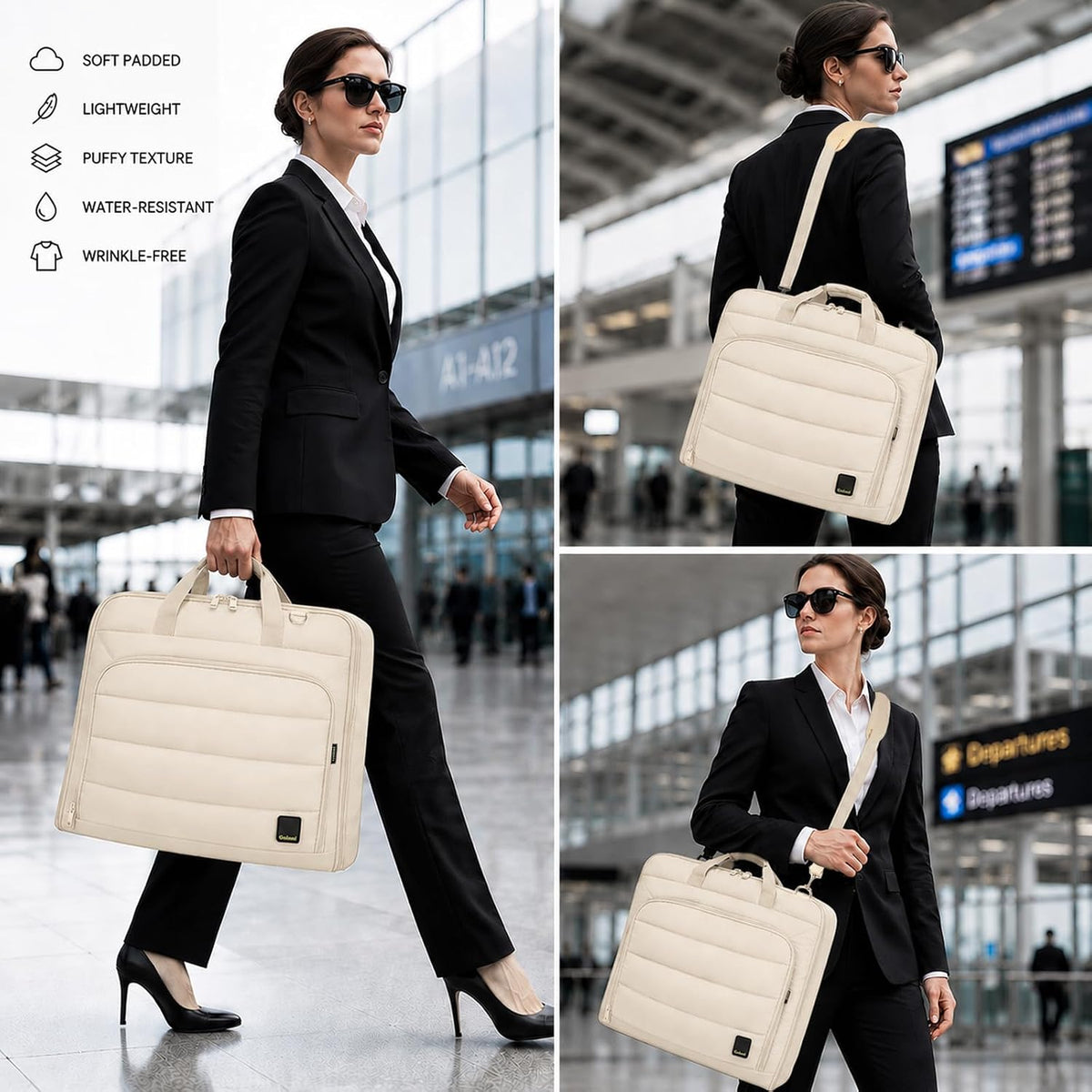 Travel Garment Bag for Women,Lightweight Puffy Carry on Garment Bag for Hanging Clothes,44.7'' Waterproof Travel Suit Bag with Shoulder Strap,2 in 1 Foldable Duffle Bag,Black
