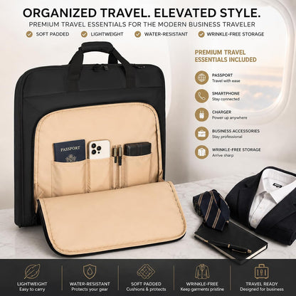 Travel Garment Bag for Women,Lightweight Puffy Carry on Garment Bag for Hanging Clothes,44.7'' Waterproof Travel Suit Bag with Shoulder Strap,2 in 1 Foldable Duffle Bag,Black