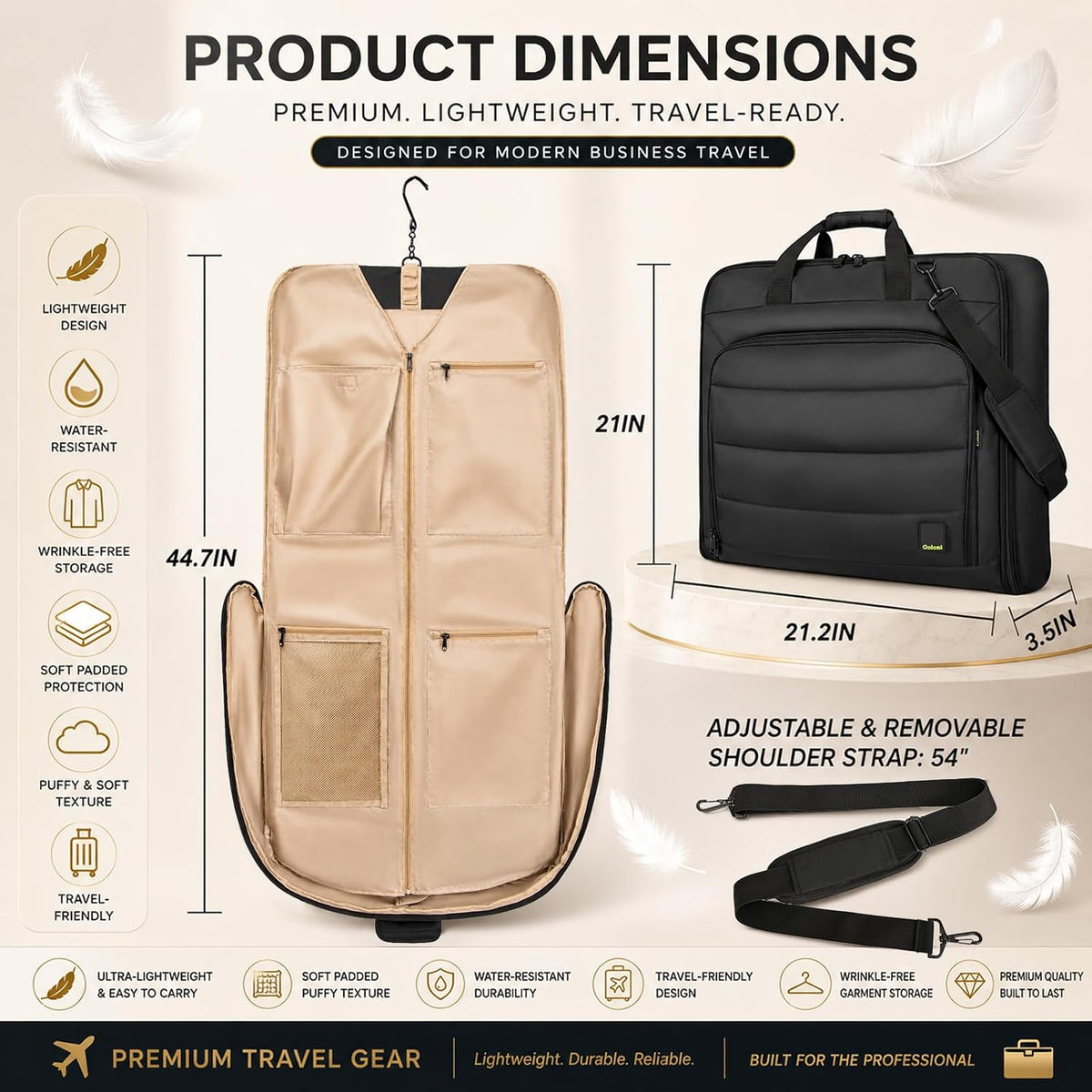 Travel Garment Bag for Women,Lightweight Puffy Carry on Garment Bag for Hanging Clothes,44.7'' Waterproof Travel Suit Bag with Shoulder Strap,2 in 1 Foldable Duffle Bag,Black