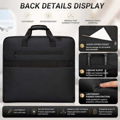 Travel Garment Bag for Women,Lightweight Puffy Carry on Garment Bag for Hanging Clothes,44.7'' Waterproof Travel Suit Bag with Shoulder Strap,2 in 1 Foldable Duffle Bag,Black