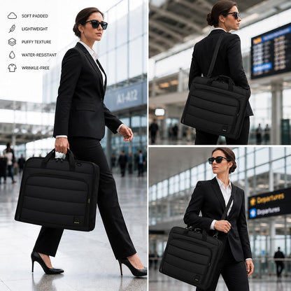 Travel Garment Bag for Women,Lightweight Puffy Carry on Garment Bag for Hanging Clothes,44.7'' Waterproof Travel Suit Bag with Shoulder Strap,2 in 1 Foldable Duffle Bag,Black
