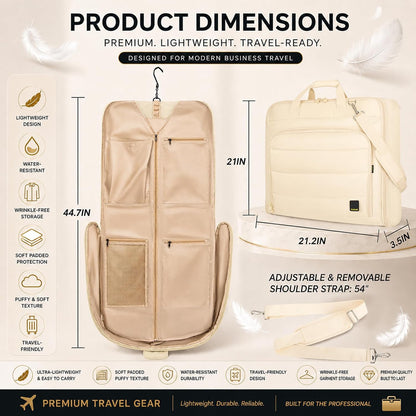 Travel Garment Bag for Women,Lightweight Puffy Carry on Garment Bag for Hanging Clothes,44.7'' Waterproof Travel Suit Bag with Shoulder Strap,2 in 1 Foldable Duffle Bag,Black