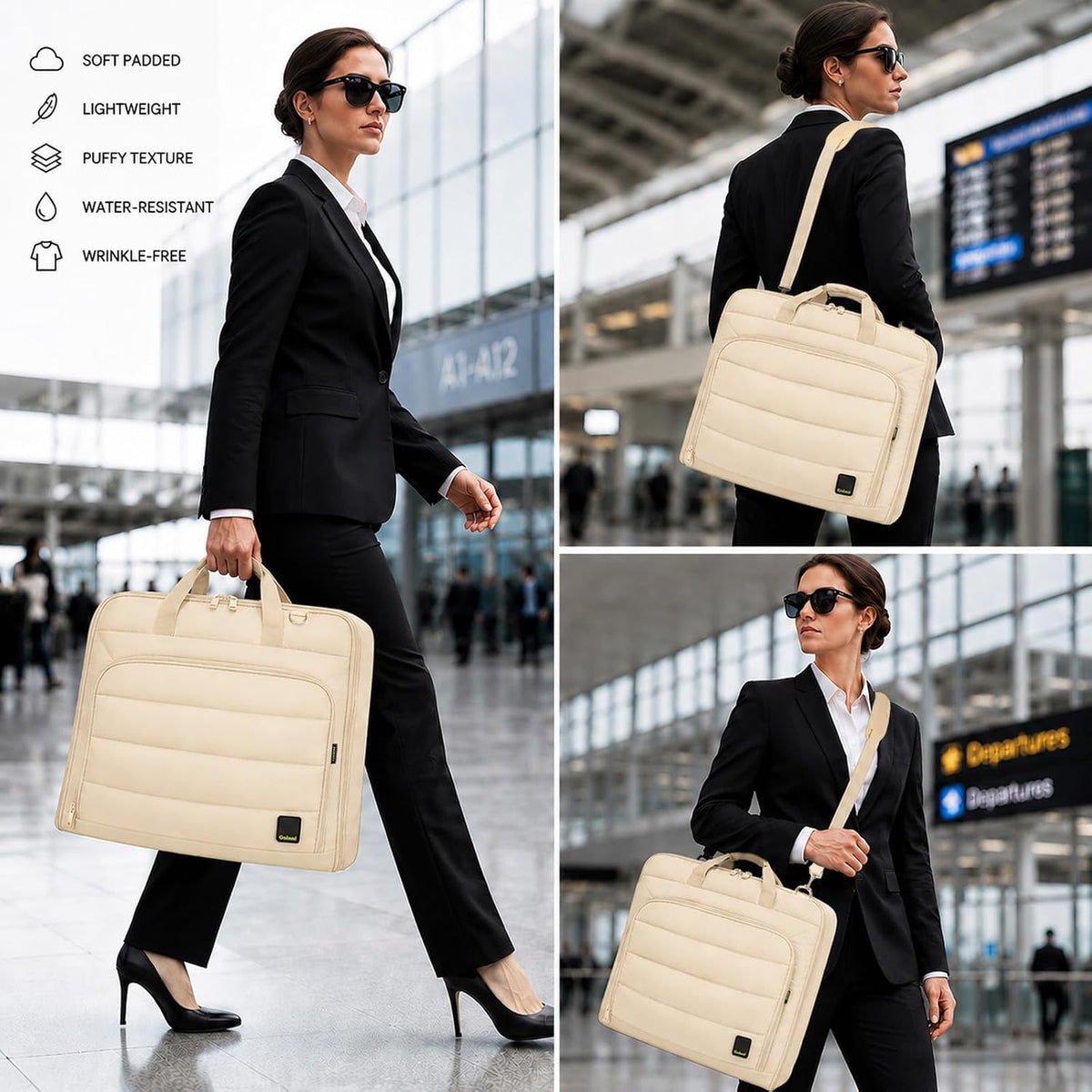 Travel Garment Bag for Women,Lightweight Puffy Carry on Garment Bag for Hanging Clothes,44.7'' Waterproof Travel Suit Bag with Shoulder Strap,2 in 1 Foldable Duffle Bag,Black