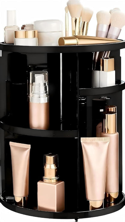 360 Rotating Makeup Organizer Adjustable Carousel Large Capacity Revolving Perfume Organizer Skincare Organizers Cosmetic Storage Spinning Holder for Vanity, Black