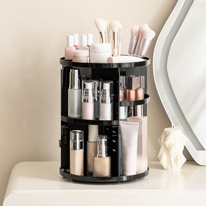 360 Rotating Makeup Organizer Adjustable Carousel Large Capacity Revolving Perfume Organizer Skincare Organizers Cosmetic Storage Spinning Holder for Vanity, Black