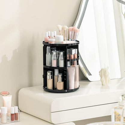 360 Rotating Makeup Organizer Adjustable Carousel Large Capacity Revolving Perfume Organizer Skincare Organizers Cosmetic Storage Spinning Holder for Vanity, Black