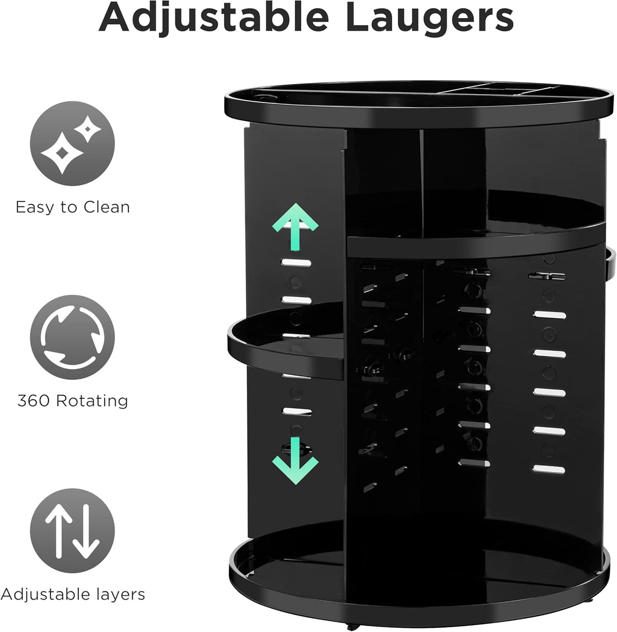 360 Rotating Makeup Organizer Adjustable Carousel Large Capacity Revolving Perfume Organizer Skincare Organizers Cosmetic Storage Spinning Holder for Vanity, Black